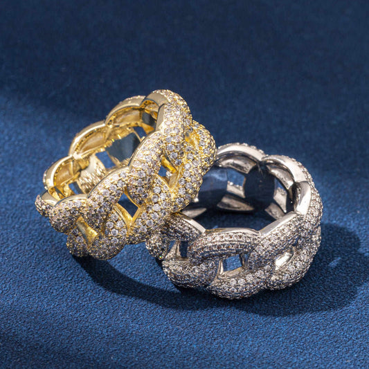 Fully Iced Out Moissanite Silver Cuban Link Chain Rings, 925 Sterling Silver Hip Hop Engagement Jewelry For Men