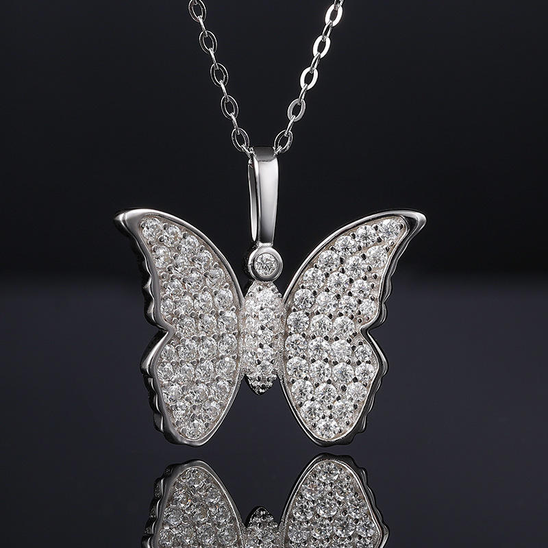 925 Sterling Silver Moissanite Full Iced Out Diamond Butterfly Hip Hop Pendant For Men and Women