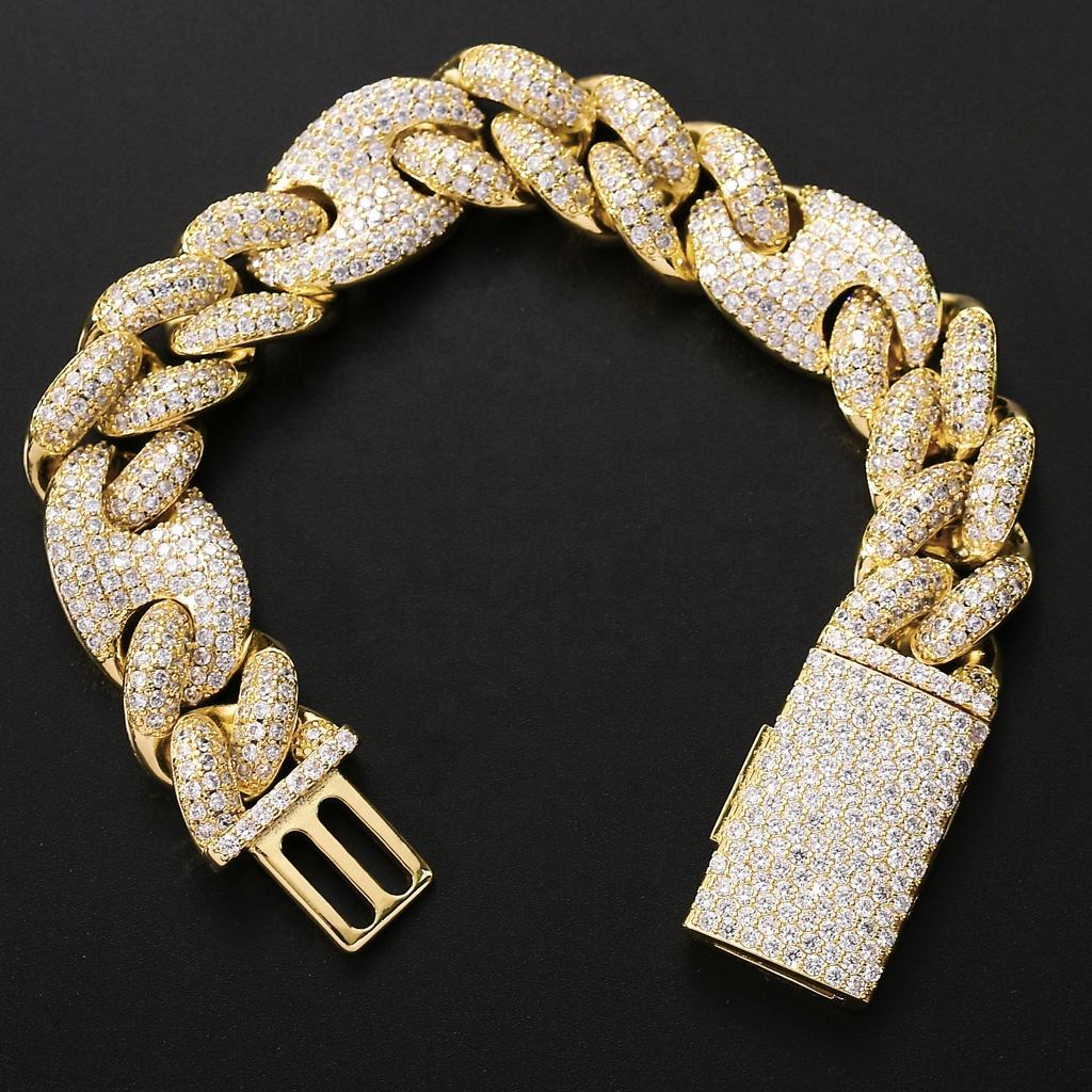 Hip Hop 20mm Moissanite Iced Out Pin Nose Cuban Link Bracelet For Men925 Sterling Silver