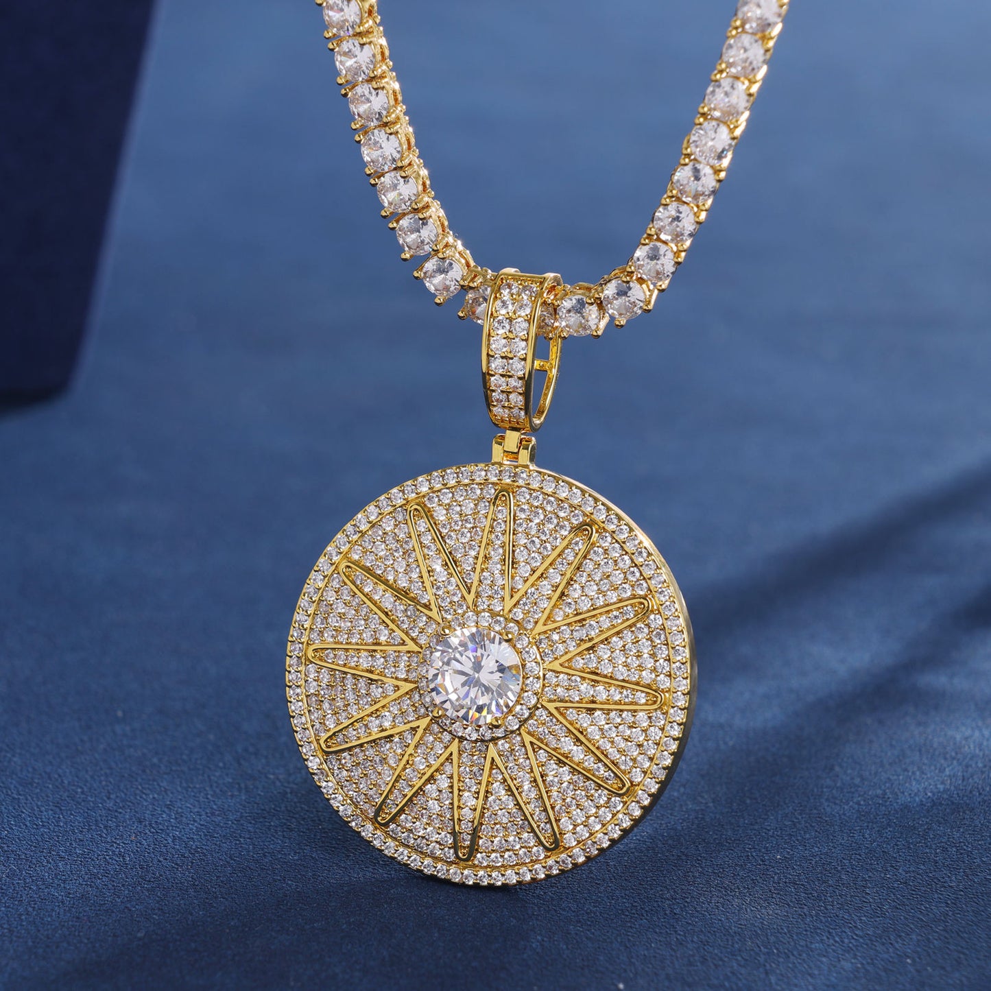 Hip Hop Moissanite Coin Sun Pendant Fully Iced Out 925 Sterling Silver Pendant Jewelry For Men-women and Rapper