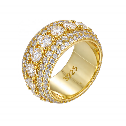 Round Moissanite 5 Rows Iced Out Wedding Band Rings, Hip Hop Moissanite Fashion Jewelry Rings For Men