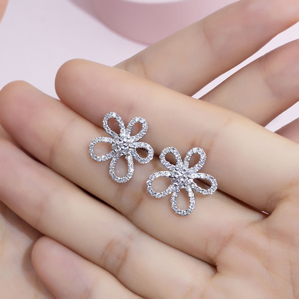 Floral Style Moissanite Push Back Stud Earring For Women