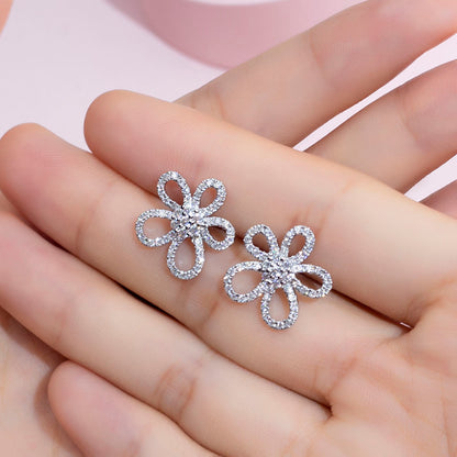 Floral Style Moissanite Push Back Stud Earring For Women