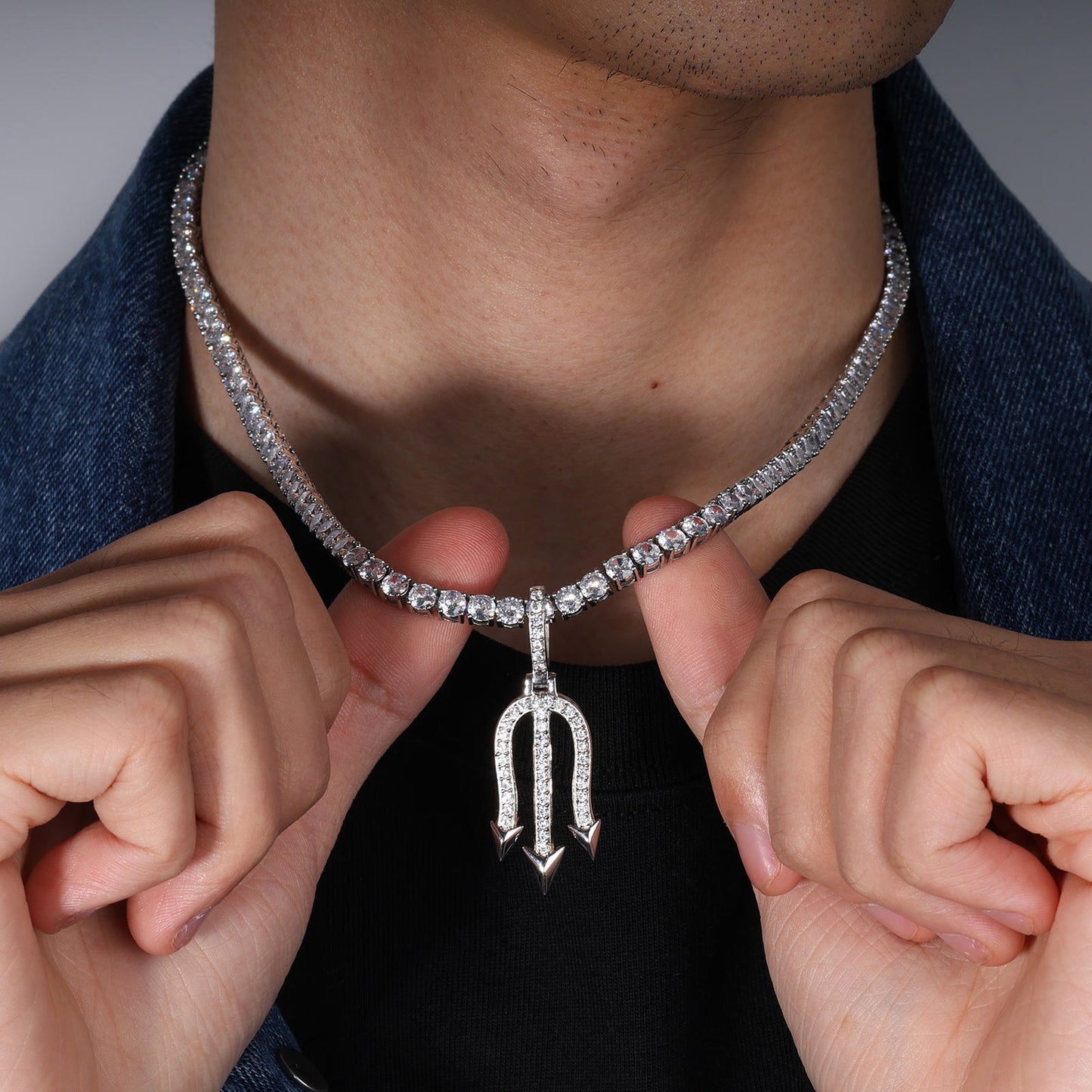 Round Moissanite Hip Hop Trident Pendant For Men 925 Sterling Silver Iced Out Pendant Jewelry