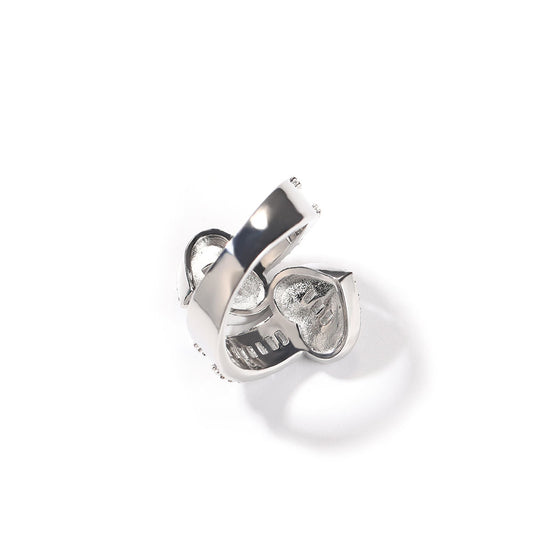 Iced Out Round & Baguette Cut Moissanite Hip Hop 925 Sterling Silver Adjustable Heart Ring For Men-Women and Rapper
