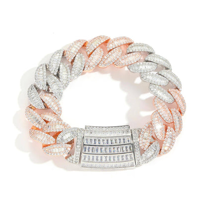Moissanite Cuban Link Baguette Bracelet, 15MM Hip Hop Bracelet For Men