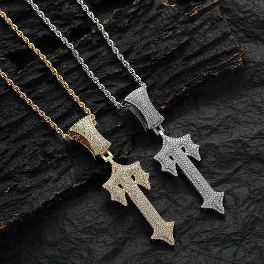 Round Brilliant Cut VVS Moissanite Hip Hop Silver Diamond Cross Pendant For Men