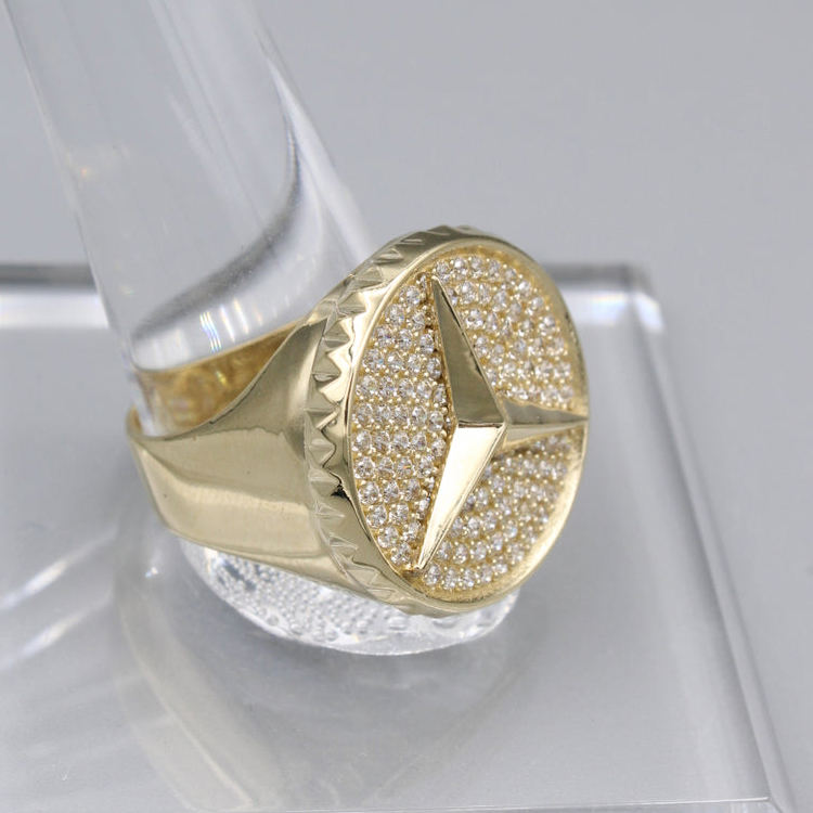Fully Iced Out Logo Sign Round Cut Moissanite Hip Hop Ring For Men