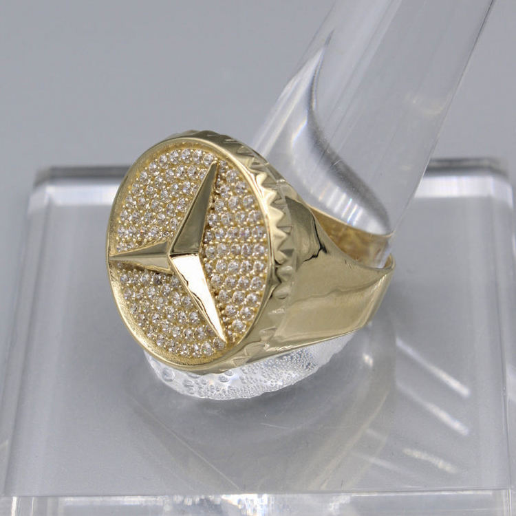 Fully Iced Out Logo Sign Round Cut Moissanite Hip Hop Ring For Men