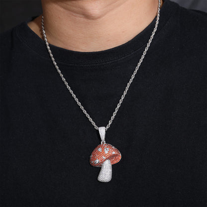 Fully Iced Out Moissanite Mushroom Pendant, Hip Hop Moissanite Silver Jewelry For Men and Women and Rapper