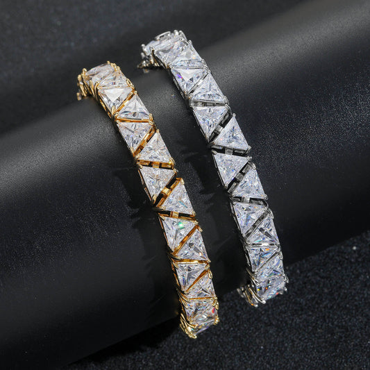 925 Silver VVS Moissanite Triangle Cut Iced Out Tennis Chains Necklace, Choker Hip Hop Jewelry, Rapper Chains