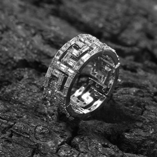 Baguette Cut Iced Out Moissanite Wedding Band Ring For Men, Hip Hop Sterling Silver Fashion Jewelry For Rapper