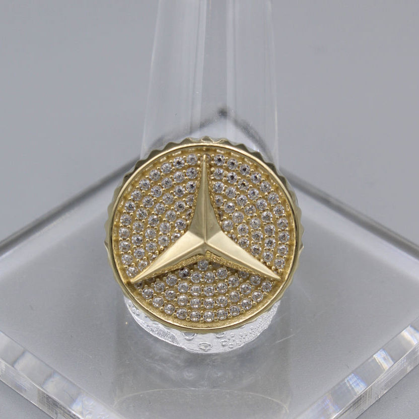 Fully Iced Out Logo Sign Round Cut Moissanite Hip Hop Ring For Men