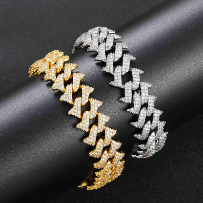 12MM Brilliant Cut Iced Out Hip Hop Moissanite Thorn Style Cuban Link Bracelets For Men