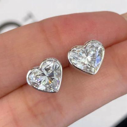 Heart Moissanite Solitaire Stud Earring In 14K Solid White Gold