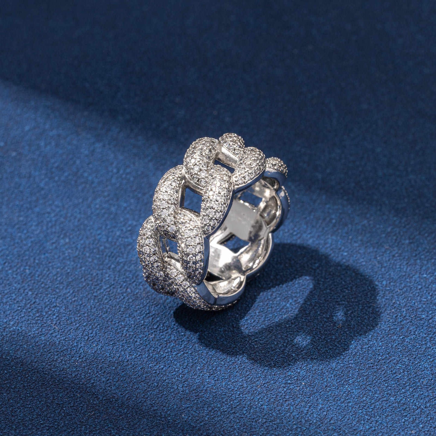Fully Iced Out Moissanite Cuban Link Chain Rings For Men's, Rapper Hip Hop Ring Jewelry