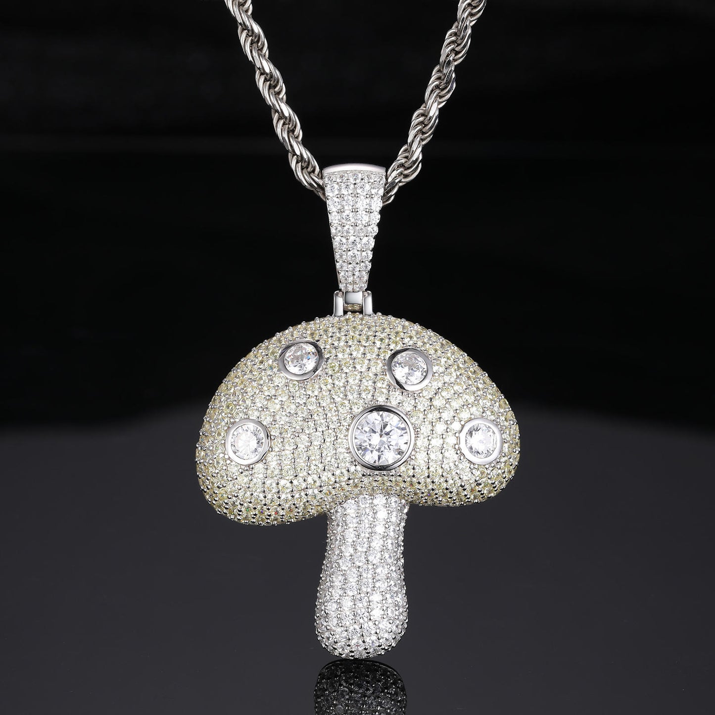 Fully Iced Out Moissanite Mushroom Pendant, Hip Hop Moissanite Silver Jewelry For Men and Women and Rapper