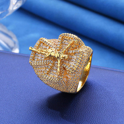 Iced Out Moissanite Cross Ring For Men, Hip Hop Rapper Jewelry Rings