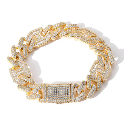 Diamond Tester Passing Moissanite Baguette And Round Hip Hop Miami Cuban Link Bracelet For Men