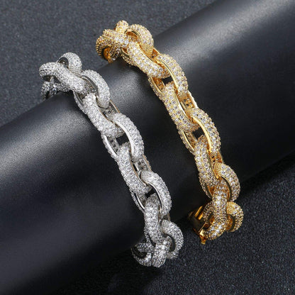 Hip Hop Moissanite Cuban Link Chain Bracelet, 10MM Iced Out Bracelet