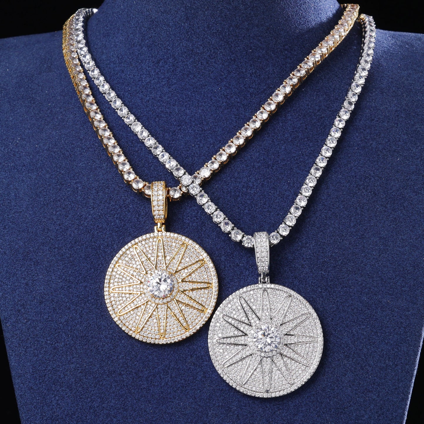 Hip Hop Moissanite Coin Sun Pendant Fully Iced Out 925 Sterling Silver Pendant Jewelry For Men-women and Rapper