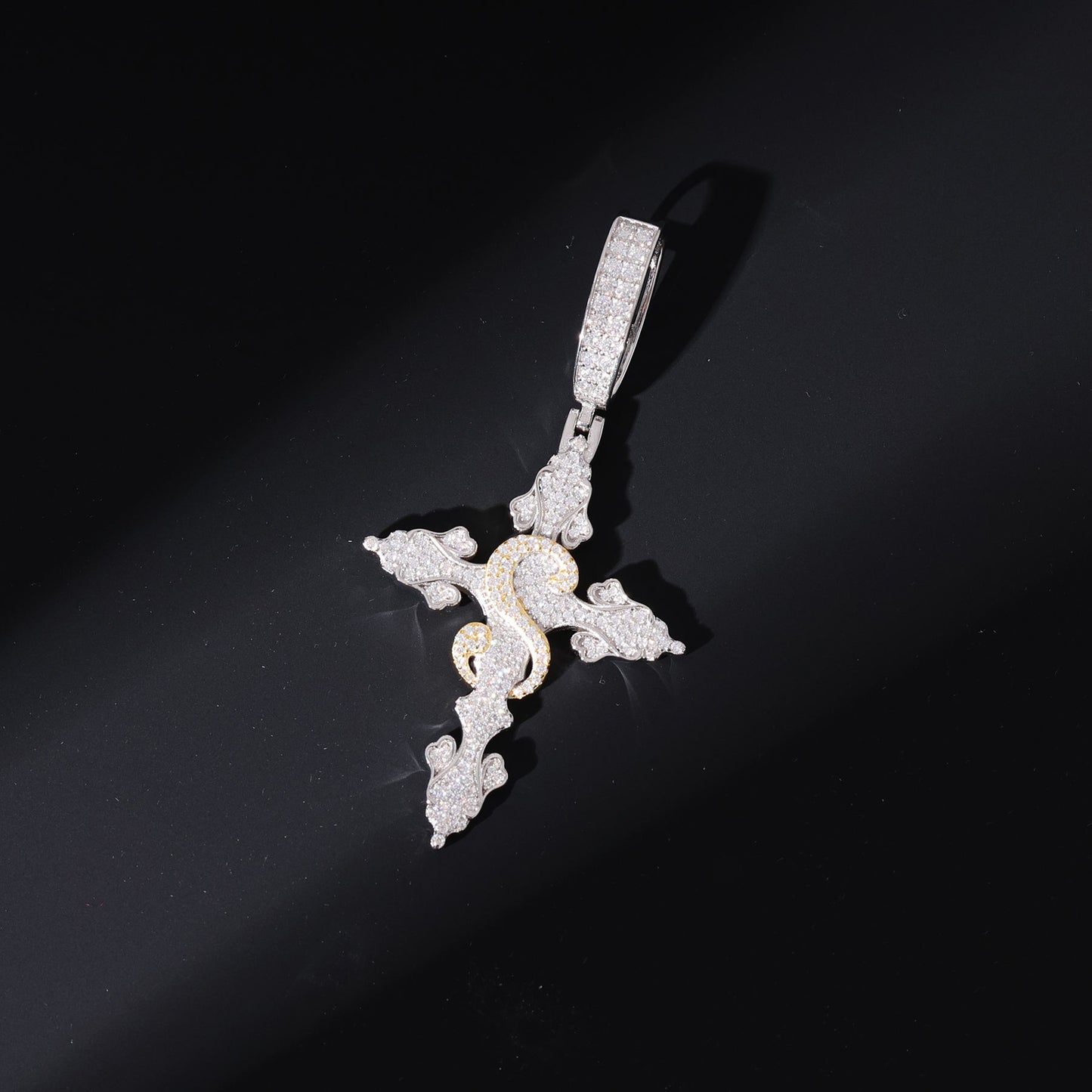 Round Cut Moissanite " S " Name Latter Hip Hop Jesus Cross Pendant Men's Jewelry, Fully Iced Out Jewelry For Rapper