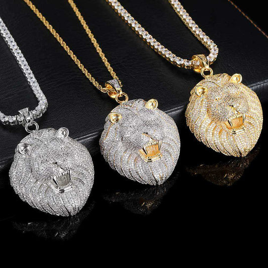 Fully Iced Out Moissanite Hip Hop Lion Face Pendant In Gold Plated 925 Sterling Silver For Men, Rapper