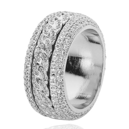 Iced Out Cuban Link Chain Moissanite Engagement Wedding Band Rings For Men, Hip Hop Moissanite Jewelry For Rapper