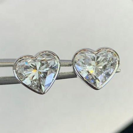 Heart Moissanite Solitaire Stud Earring In 14K Solid White Gold