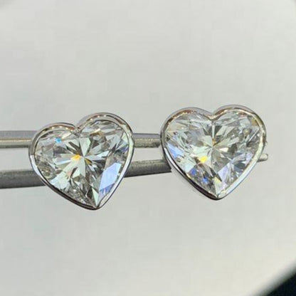 Heart Moissanite Solitaire Stud Earring In 14K Solid White Gold