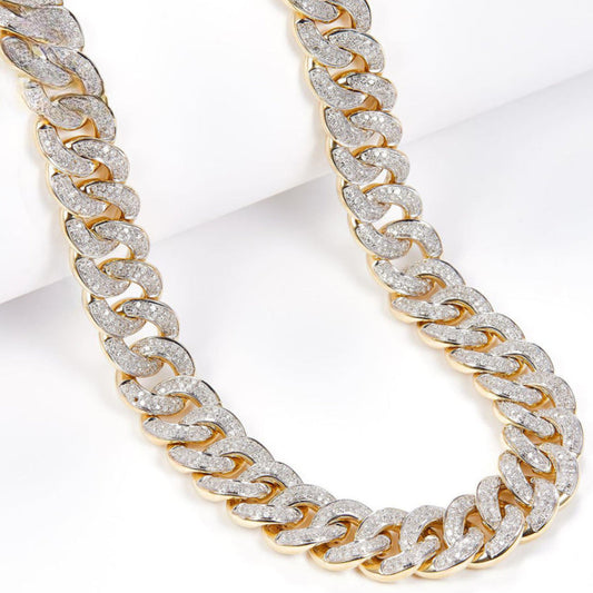 15MM Men's Iced Out Round Moissanite Miami Cuban Link Chain, Hip Hop Chain Necklace