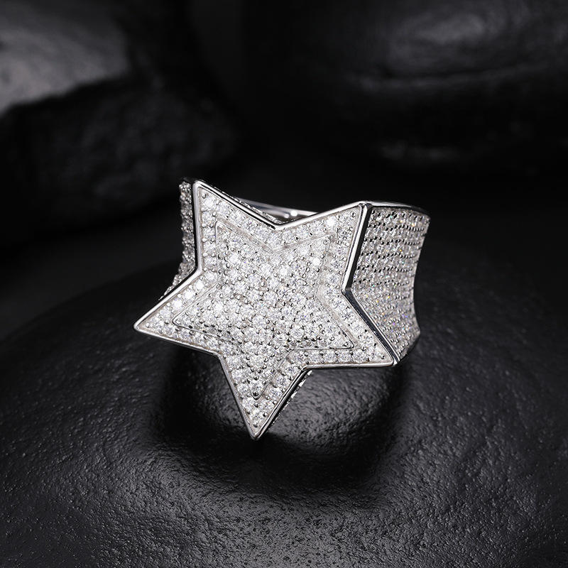Iced Out Moissanite Engagement Star Ring For Men's Diamond Hip Hop Jewelry Ring Big Statement Ring