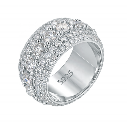 Round Moissanite 5 Rows Iced Out Wedding Band Rings, Hip Hop Moissanite Fashion Jewelry Rings For Men