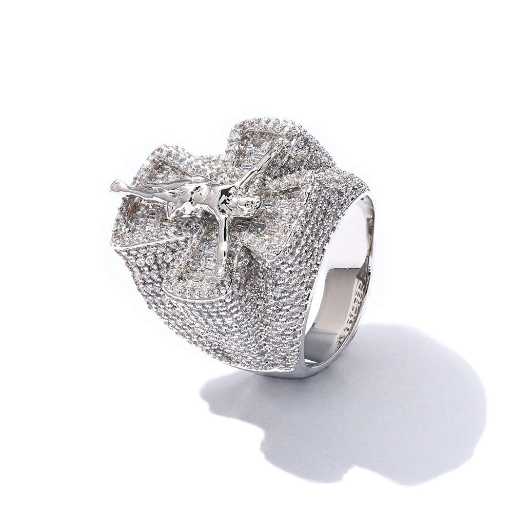 Iced Out Moissanite Cross Ring For Men, Hip Hop Rapper Jewelry Rings