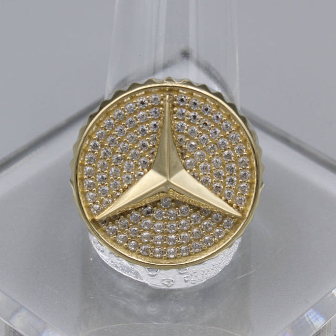 Fully Iced Out Logo Sign Round Cut Moissanite Hip Hop Ring For Men