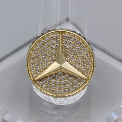 Fully Iced Out Logo Sign Round Cut Moissanite Hip Hop Ring For Men