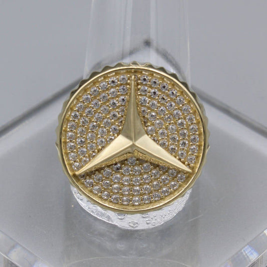 Fully Iced Out Logo Sign Round Cut Moissanite Hip Hop Ring For Men