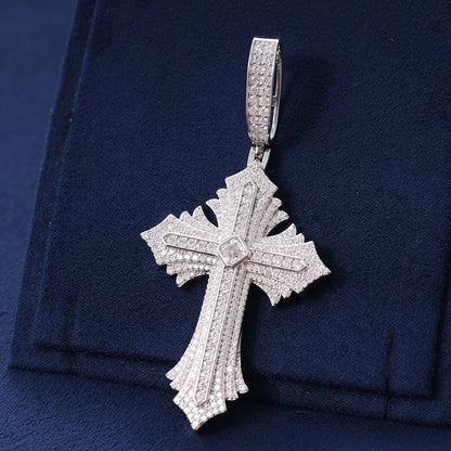 Hip Hop Round Cut Moissanite Jesus Cross Pendant In Fully Iced Out 925 Silver Fine Jewelry For Men, Women and Rapper