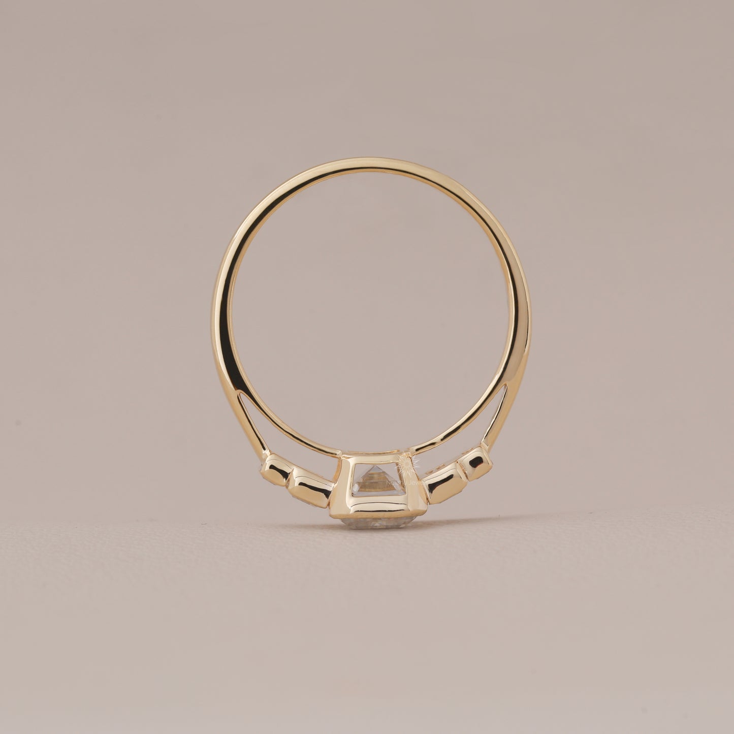 Emerald Cut Moissanite 3 Stone Wedding Engagement Ring, 14K Gold 5 Stone Wedding Ring