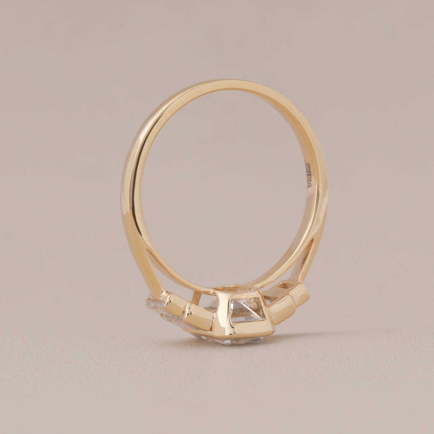 Emerald Cut Moissanite 3 Stone Wedding Engagement Ring, 14K Gold 5 Stone Wedding Ring