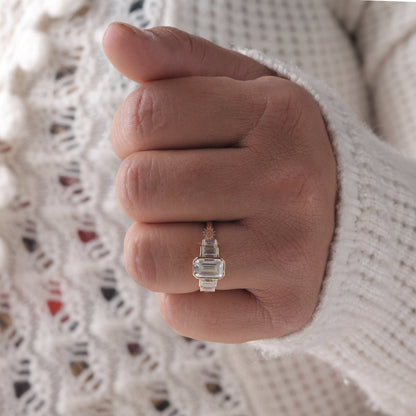 Emerald Cut Moissanite 3 Stone Wedding Engagement Ring, 14K Gold 5 Stone Wedding Ring