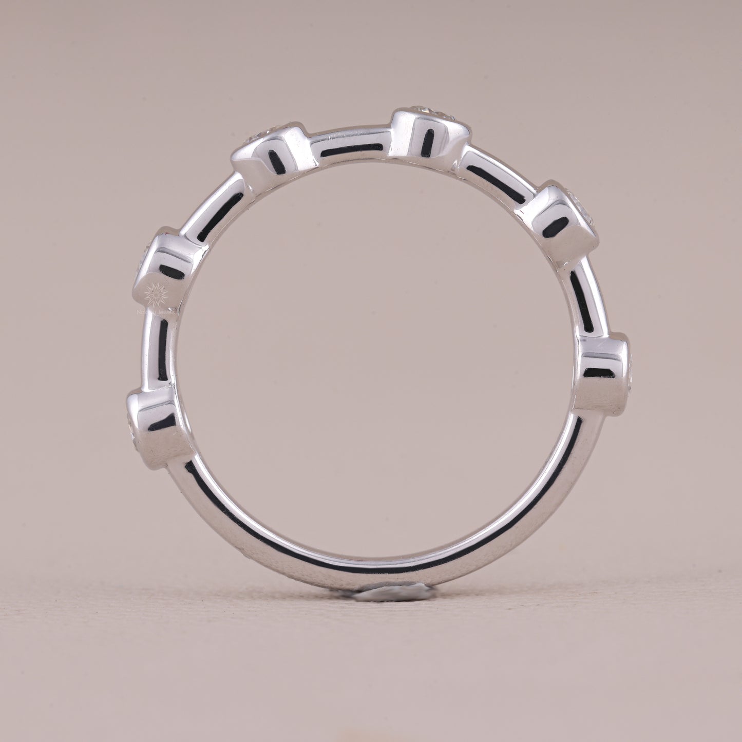 Bezel-Set Moissanite Station Ring with Bar Link Band