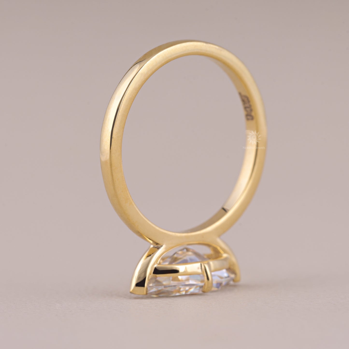 East-West Marquise Cut Moissanite Solitaire Ring