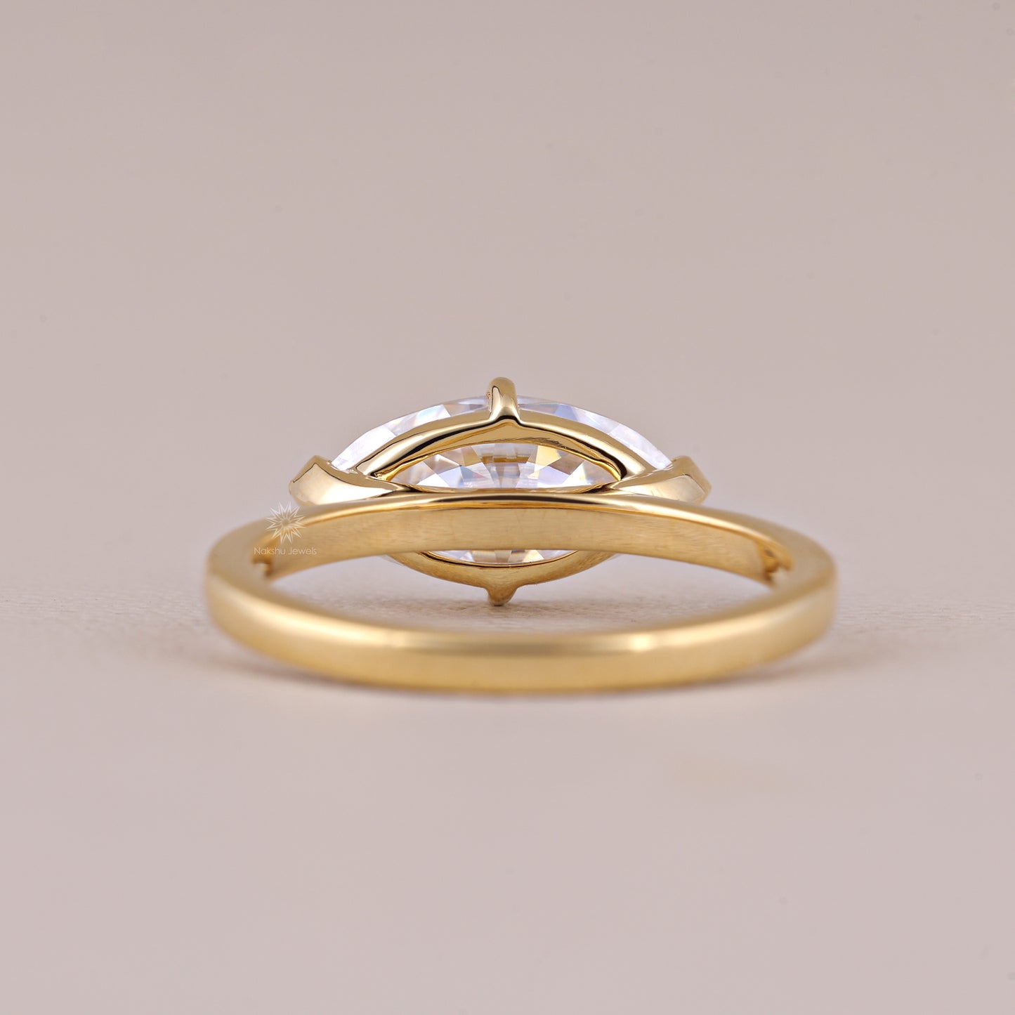 East-West Marquise Cut Moissanite Solitaire Ring