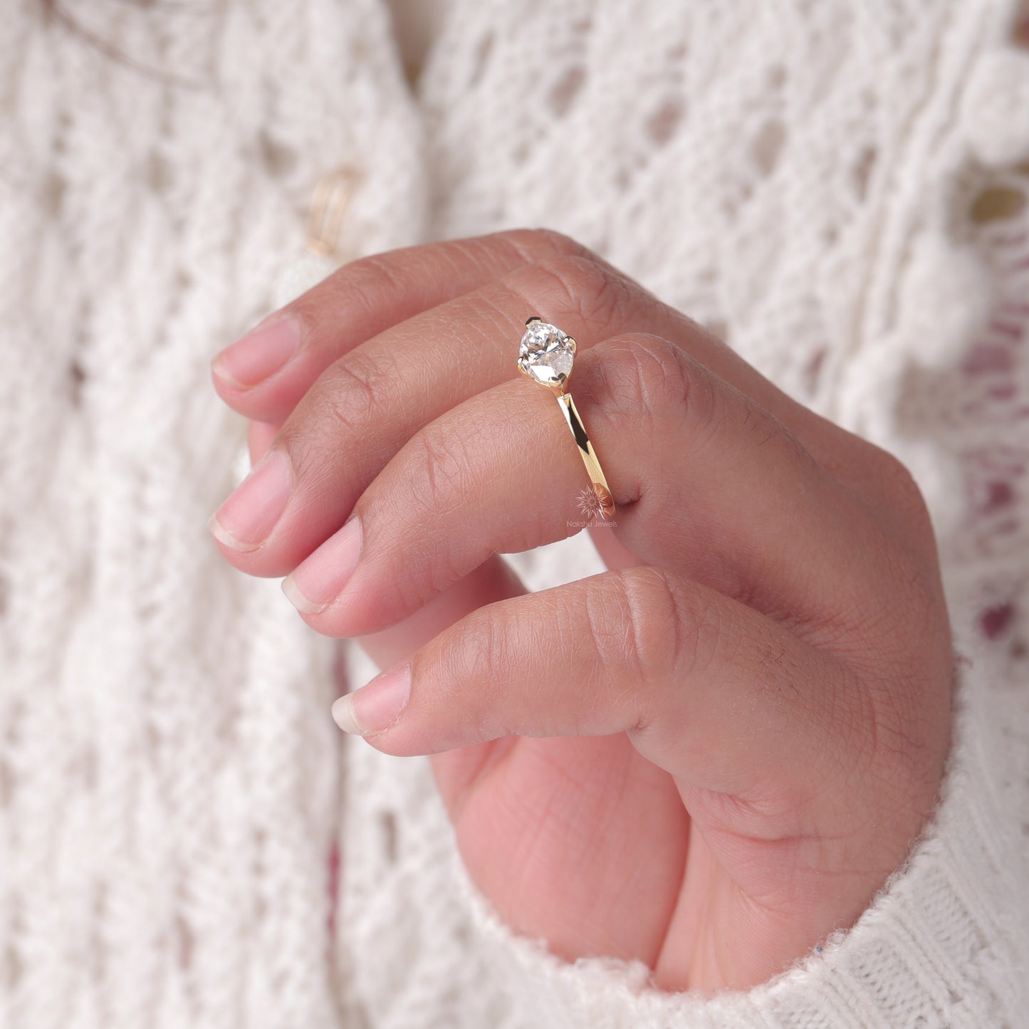 East-West Marquise Cut Moissanite Solitaire Ring