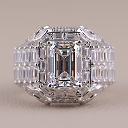 Men's Moissanite Engagement Ring, Hip Hop Style Cluster Halo Handmade Wedding Ring For Men