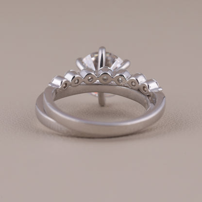 Round Brilliant Cut Solitaire Moissanite Wedding Set, with Floating Bubble Prong Half Eternity Matching Band Gift for Her