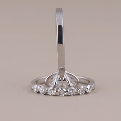 Round Brilliant Cut Solitaire Moissanite Wedding Set, with Floating Bubble Prong Half Eternity Matching Band Gift for Her