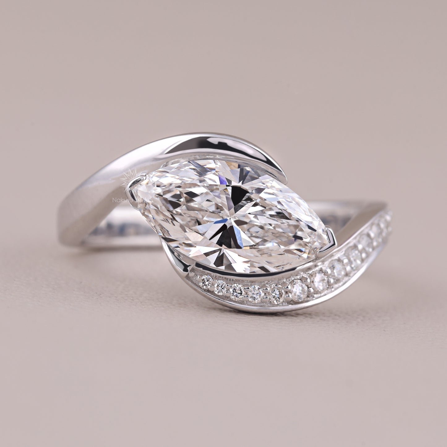 Marquise Diamond Ring - Lab Grown Diamond Bypass Engagement Ring - 14K/18K Solid Gold Diamond Wedding Ring
