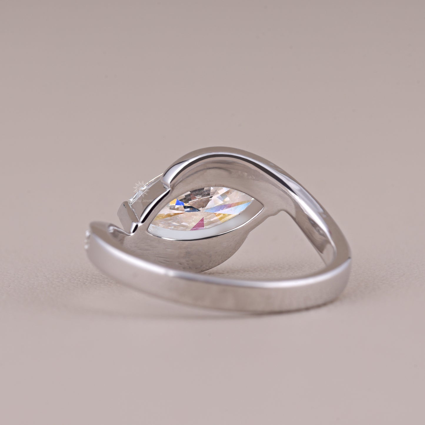 Marquise Diamond Ring - Lab Grown Diamond Bypass Engagement Ring - 14K/18K Solid Gold Diamond Wedding Ring